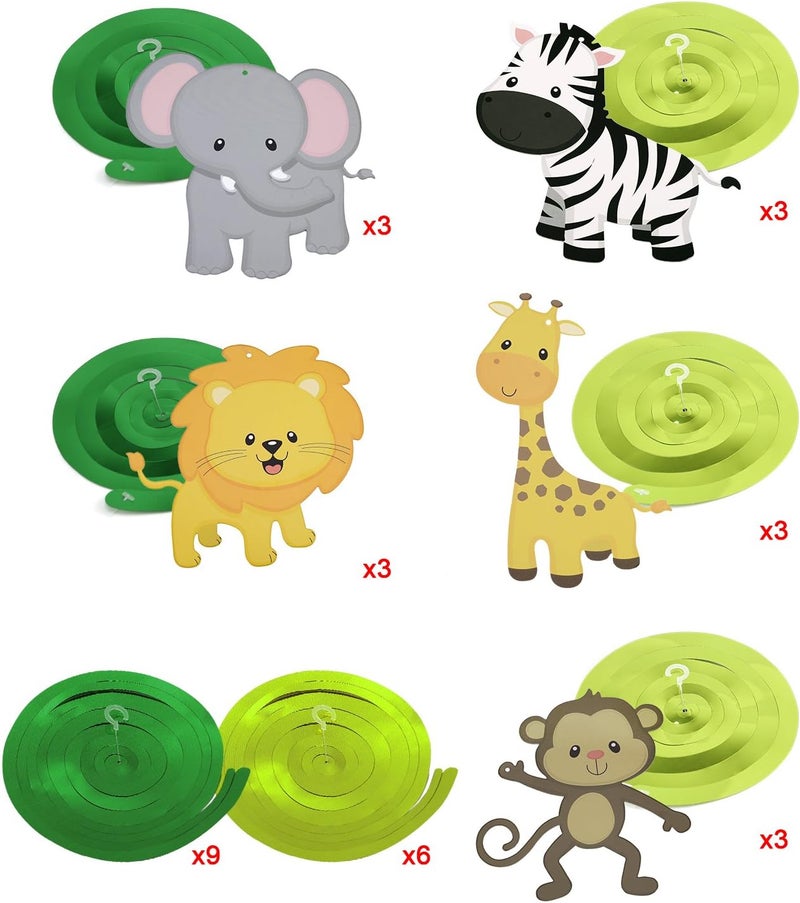 Konsait Jungle Animal Hanging Swirl Decoration30Pack Safari Theme Zoo Swirls Animals Birthday Party Spirals Home Ceiling Wall Decor for Woodland Farm Baby Shower Favor Supplies Decor - Image 2