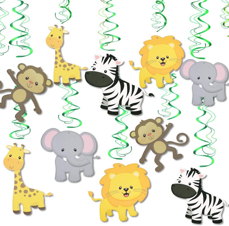 Konsait Jungle Animal Hanging Swirl Decoration30Pack Safari Theme Zoo Swirls Animals Birthday Party Spirals Home Ceiling Wall Decor for Woodland Farm Baby Shower Favor Supplies Decor - Image 1
