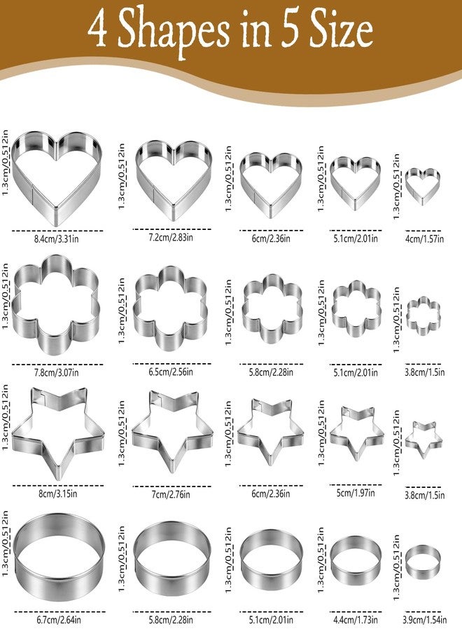 Ninsula Cookie Cutters 20P, Stainless Steel Cookie Cutters Variety Pack, Heart, Flower, Round, Star Shapes Clay Molds for Baking, Art Crafting or Party Decorations - Image 2