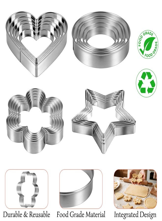 Ninsula Cookie Cutters 20P, Stainless Steel Cookie Cutters Variety Pack, Heart, Flower, Round, Star Shapes Clay Molds for Baking, Art Crafting or Party Decorations - Image 3