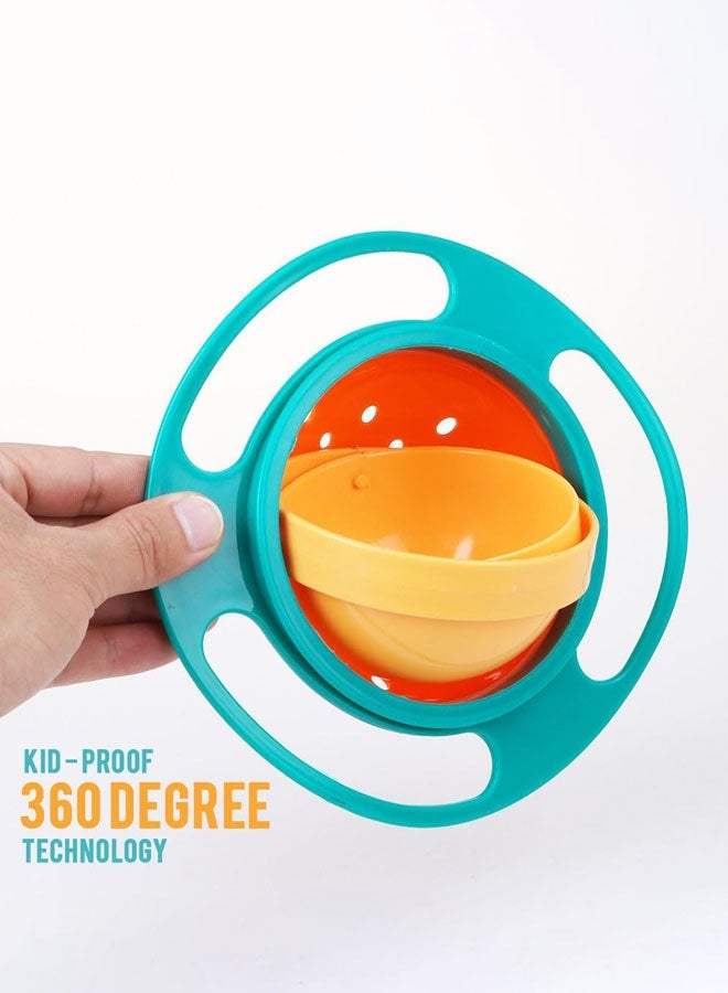 360-Degree Rotation Universal Gyro Bowl Revolutionary Spill Proof Gyroscopic Bowl for Kids(Green/Yellow) - Image 3
