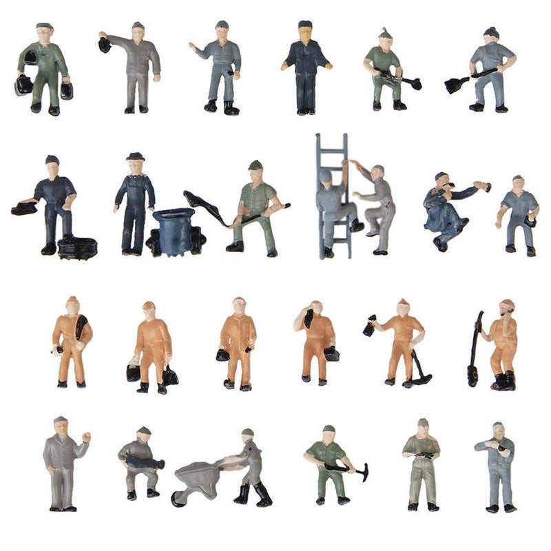 Acxico 25pcs Simulation Train Track Railroad Worker Model People Figures with Tools 187 HO Scale for Miniature Scenes