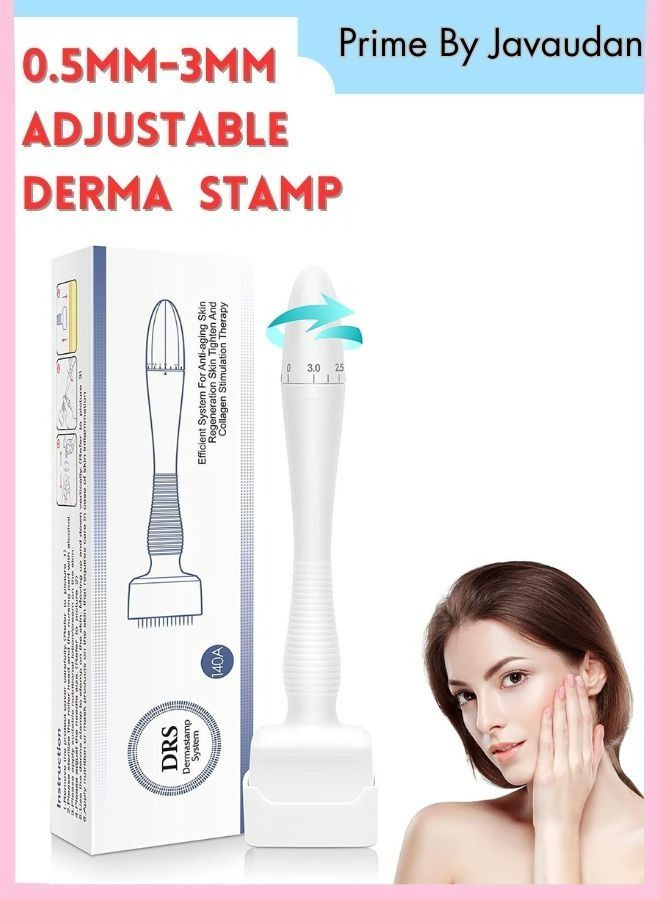 Prime Derma Stamp Dermastamp 140 Tips Adjustable Titanium Microneedle Stamper Auto Derma Pen Dermapen Professional Microneedling Real Individual Micro Needles Dermabrasion For Face Body Hair Beard Growth - Image 1