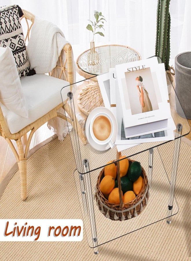 Cutora 2-Tier Acrylic Small Side Table End Table Bedside Table Square Nightstand for Coffee Tea Drinking Living Room Saving Space Bedroom Bathroom Furniture 15.7'' L x 11.8'' W x 20'' H - Image 3