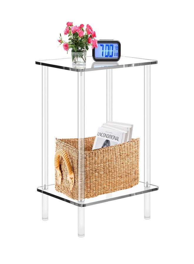 Cutora 2-Tier Acrylic Small Side Table End Table Bedside Table Square Nightstand for Coffee Tea Drinking Living Room Saving Space Bedroom Bathroom Furniture 15.7'' L x 11.8'' W x 20'' H - Image 1