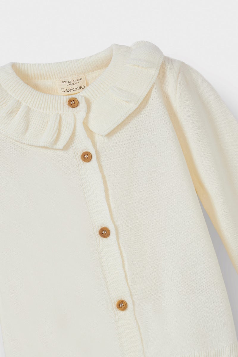 DeFacto Beige BabyGirl Baby Girl Regular Fit Frilly Neck Knit Cardigan Casual - Image 4