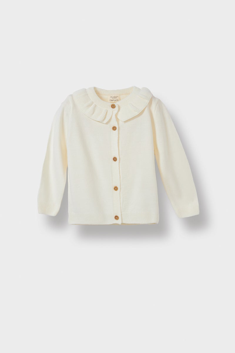 DeFacto Beige BabyGirl Baby Girl Regular Fit Frilly Neck Knit Cardigan Casual - Image 1