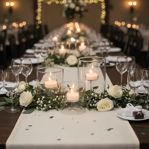LANLONG Set of 3 Cylinder Glass Decorative Hurricane Candle Holder Clear Votive Candle Holders Table Centerpieces for Dining Room Wedding Parties Home Decorations - Image 3