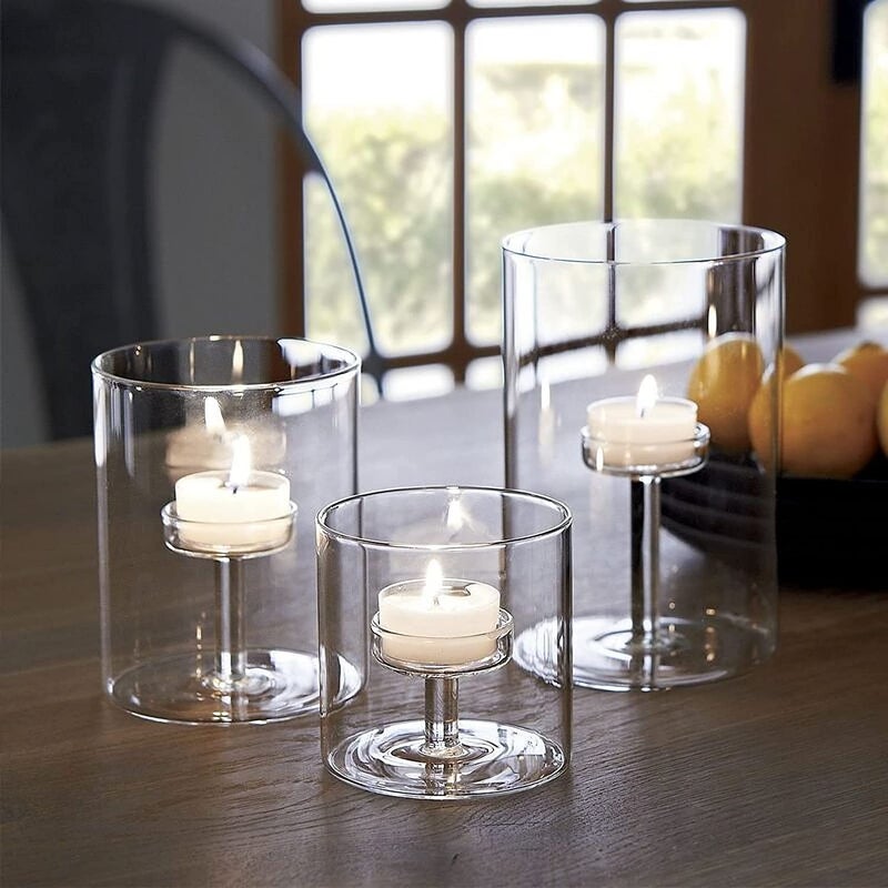 LANLONG Set of 3 Cylinder Glass Decorative Hurricane Candle Holder Clear Votive Candle Holders Table Centerpieces for Dining Room Wedding Parties Home Decorations - Image 2