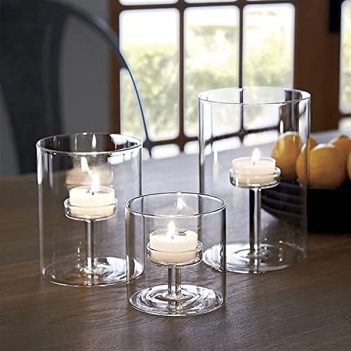 LANLONG Set of 3 Cylinder Glass Decorative Hurricane Candle Holder Clear Votive Candle Holders Table Centerpieces for Dining Room Wedding Parties Home Decorations - Image 1
