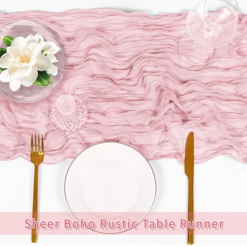 ACSUIT 3 Pack Light Pink Cheesecloth Table Runner, 17 x 108 inch, Semi Sheer Boho Cheese Cloth Fabric Table Runner Bulk for Wedding, Birthday, Party, Holiday, Home Decor (Light Pink) - Image 5