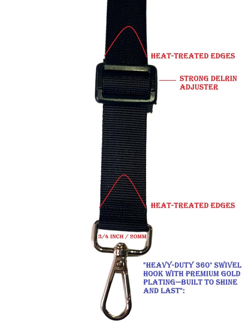 iCONY Nylon Universal Replacement Strap Belt - Durable and Adjustable for Handbags, Laptop bag, Crossbody Shoulder Bag Adjustable 5feet 1 Pack (3/4 Inch Blk) - Image 3