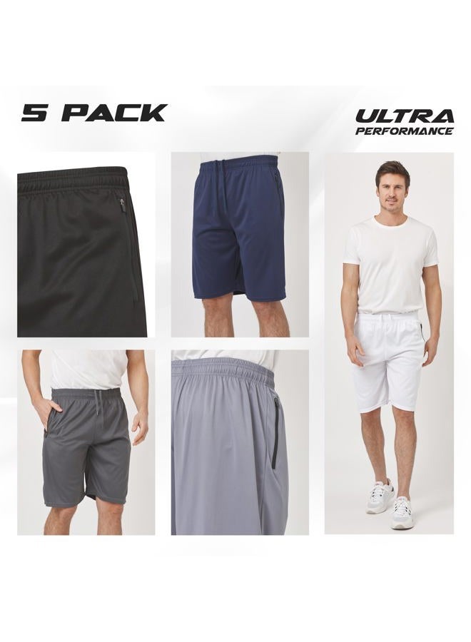 Ultra Performance Mens 5 Pack Athletic Running Shorts, Loose fit Basketball Gym Workout Shorts for Men with Zippered Pockets, Dry Fit Short With Rubber Zippers, M - Image 2