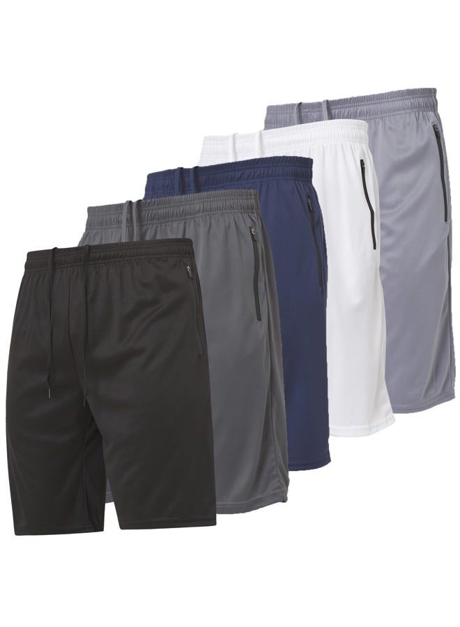 Ultra Performance Mens 5 Pack Athletic Running Shorts, Loose fit Basketball Gym Workout Shorts for Men with Zippered Pockets, Dry Fit Short With Rubber Zippers, M - Image 1