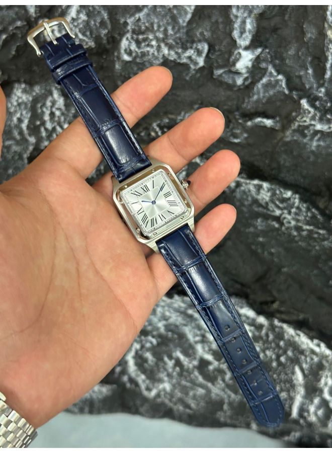 Kajia Santos Square Watch Simple Fashion Leather Strap Watch Waterproof Simple Two-hand Pointed Crown Steel Watch