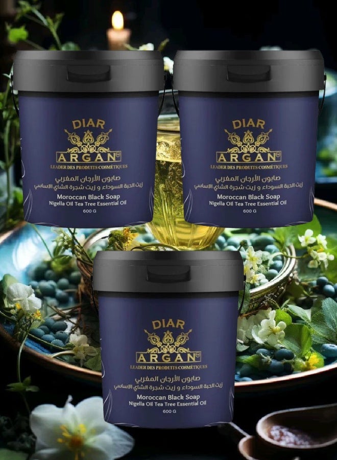 Diar Argan 3 Pieces Moroccan Black Soap Nigella Oil Tea Tree Essential Oil 600grams - Image 1