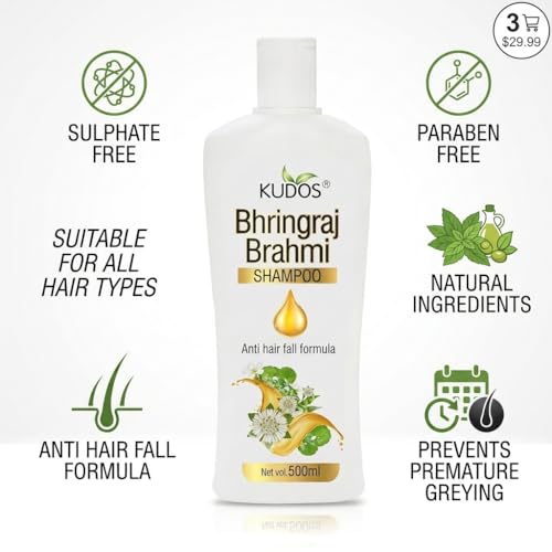 Kudos Bhringraj & Brahmi Shampoo 500ml – For Men & Women | Hair Growth, Hair Fall Control, Anti-Dandruff, Strengthens Roots & Healthy Scalp - Image 3