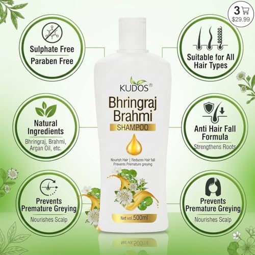 Kudos Bhringraj & Brahmi Shampoo 500ml – For Men & Women | Hair Growth, Hair Fall Control, Anti-Dandruff, Strengthens Roots & Healthy Scalp - Image 4