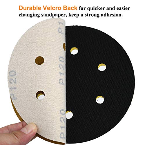 Aiyard 6-Inch 6-Hole Hook and Loop Sanding Discs 120-Grit, Random Orbital Sandpaper for Automotive and Woodworking, 100-Pack - Image 4