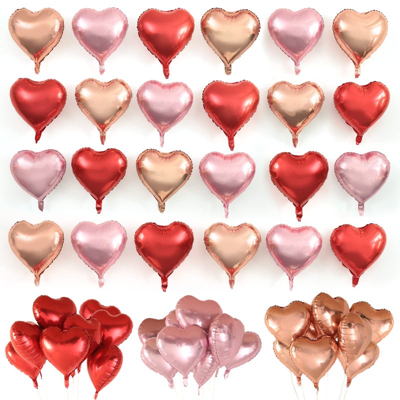 Golray 24pcs Heart Foil Balloons Love Red Pink Gold Rose 18 Inch Mylar Balloon for Valentine Day Decorations Backdrop Balloons Wall Romantic Night Proposal Wedding Anniversary Valentine Party Decor - Image 2