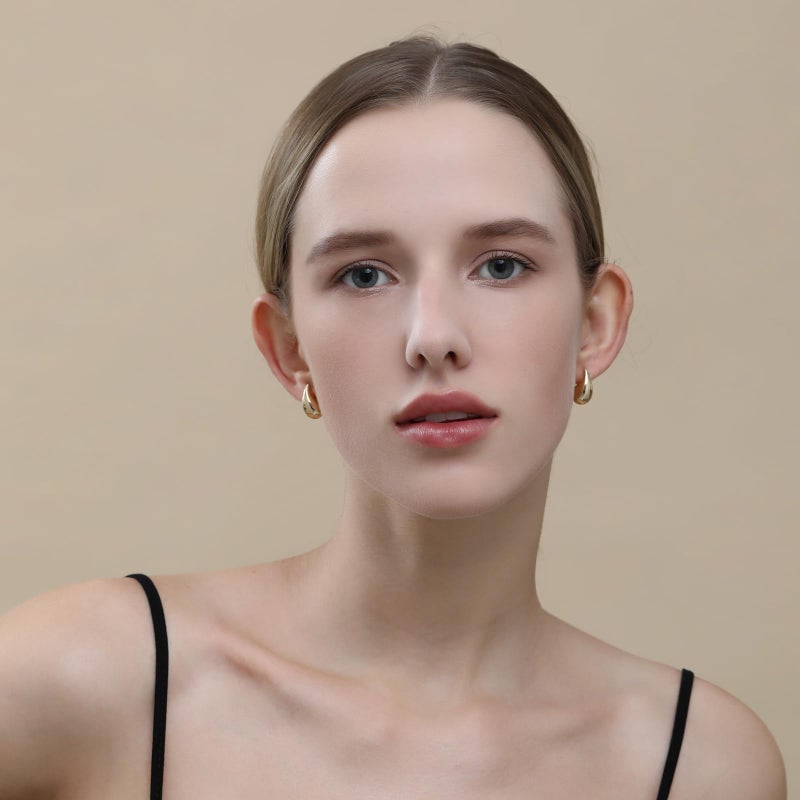 Apsvo Chunky 14K Gold Plated Hoop Earrings for Women, Lightweight Waterdrop Hollow Open Hoops, Hypoallergenic Dupes Earrings - Image 2