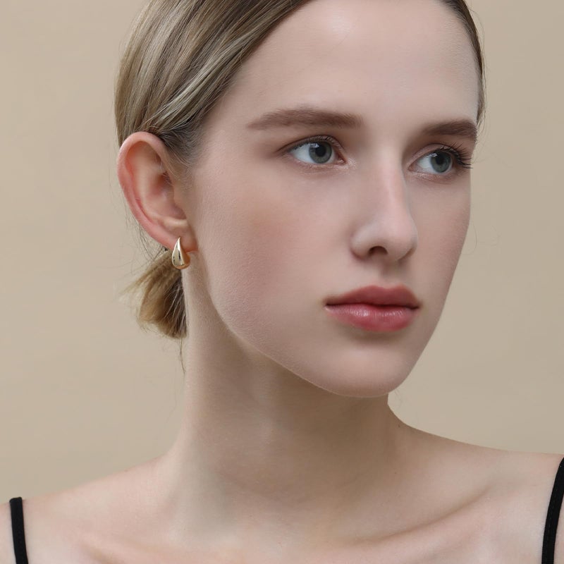 Apsvo Chunky 14K Gold Plated Hoop Earrings for Women, Lightweight Waterdrop Hollow Open Hoops, Hypoallergenic Dupes Earrings - Image 4