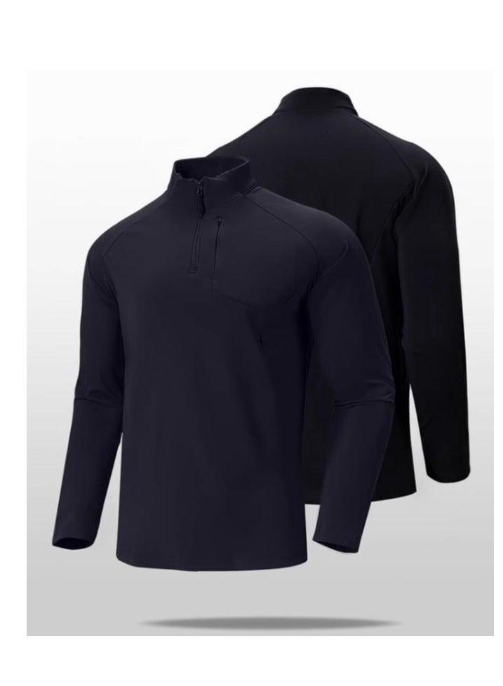 Men's Half Zipper Comfortable Long Sleeve Bottom Shirt Interior - Image 2