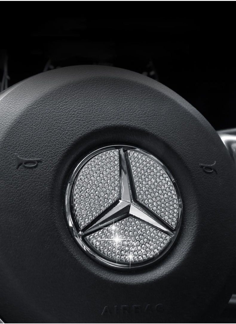 SYOSI - Mercedes Benz Shiny Steering Wheel Logo Sticker, DIY Diamond Crystal Glitter Steering Wheel Badge Accessories Badge Interior Decoration Fit 15 Years Later Mercedes Benz Series - Image 1