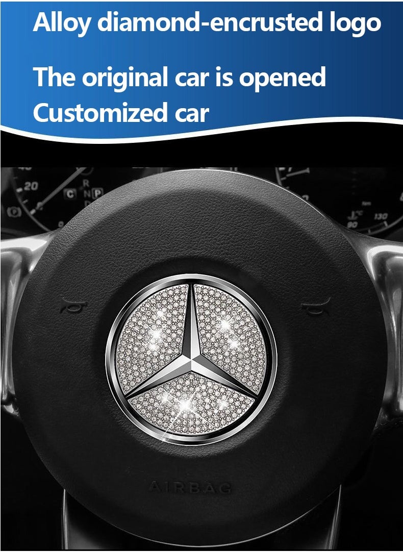 SYOSI - Mercedes Benz Shiny Steering Wheel Logo Sticker, DIY Diamond Crystal Glitter Steering Wheel Badge Accessories Badge Interior Decoration Fit 15 Years Later Mercedes Benz Series - Image 1