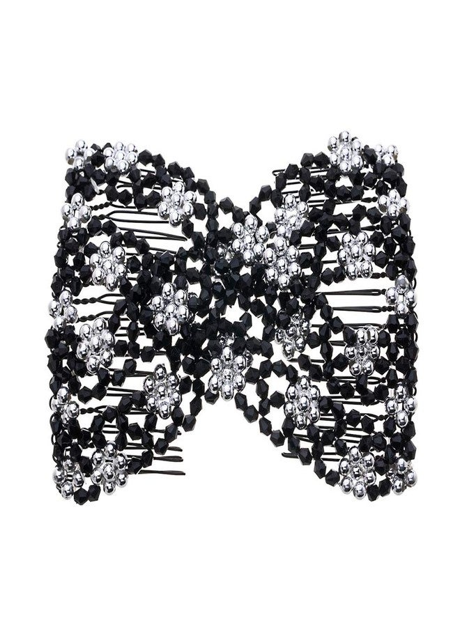 Lovef Flower Multifunction Easy Magic Hair Comb Stretchy Beaded Hair Comb in Small Beads Hairpin Plate Hair (White) - Image 1