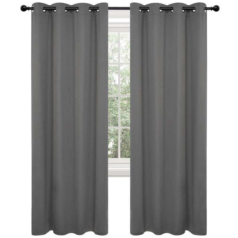 Deconovo Grey Curtains 45 Inch Length  Short Curtains  Grommet Top  Blackout Drapes for Kitchen Window (Light Grey  52x45 Inch  2 Panels) - Image 1