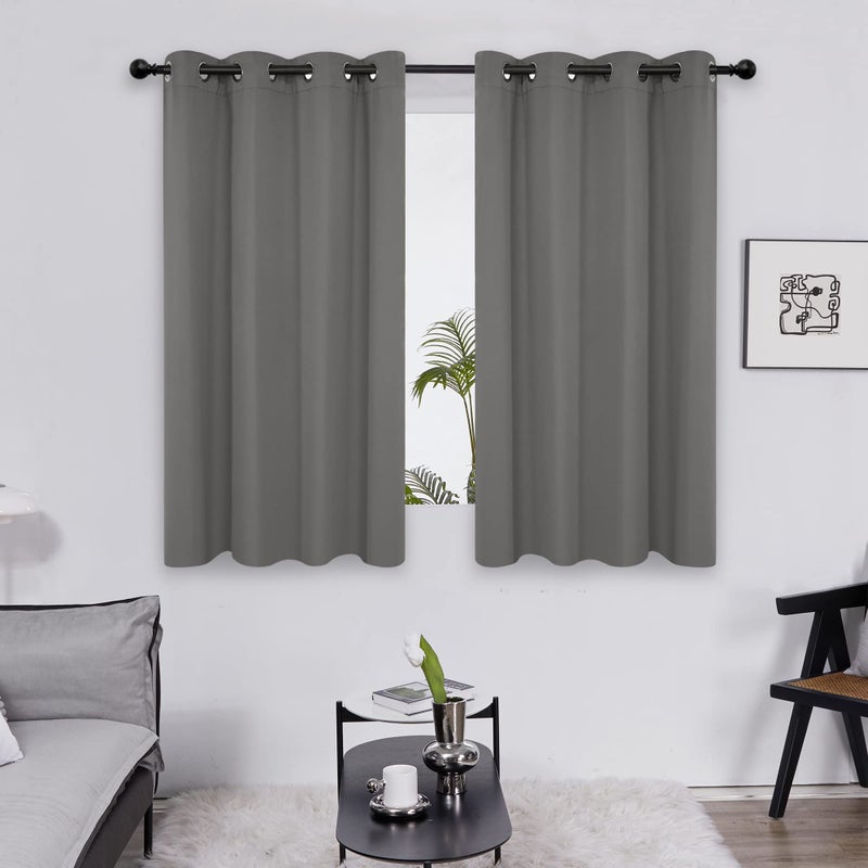 Deconovo Grey Curtains 45 Inch Length  Short Curtains  Grommet Top  Blackout Drapes for Kitchen Window (Light Grey  52x45 Inch  2 Panels) - Image 2