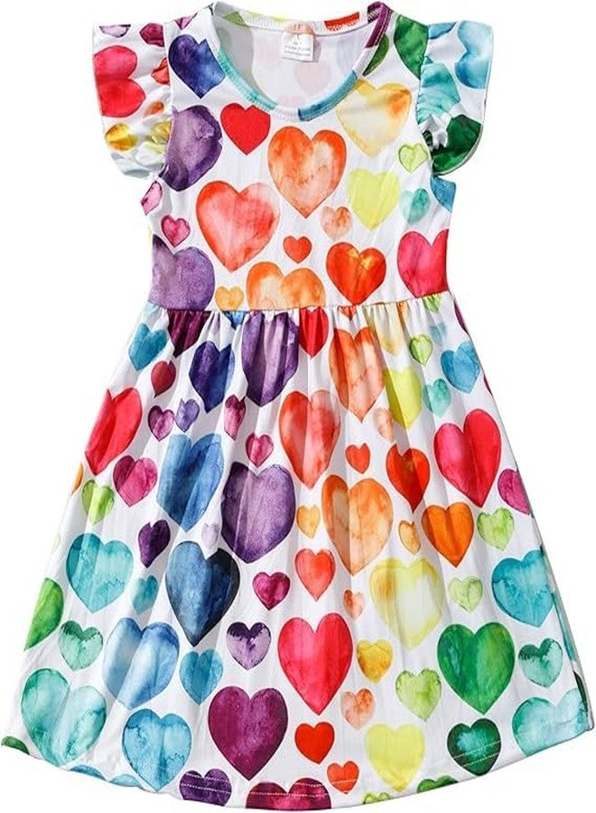 DACSOIT Valentines Toddler Girl Dress Love Hearts Print Ruffle Long Sleeve Casual Dress 3-8Y, Valentine #404, 5-6 Years - Image 2