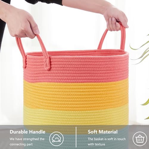 MOJOSCEND Rainbow 15"Dx20"H Baby Girls Kids Laundry Hamper Basket for Nursery Toddler Clothes Blanket Toy Storage Woven Rope Unicorn Hamper in Playroom Bedroom 60L Large - Image 5