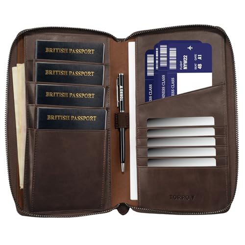 TORRO Premium Leather Family Travel Wallet, RFID Blocking Travel Organizer, Family Passport Holder for 4 Passports, Travel Documents and Cards (Dark Brown) - Image 2