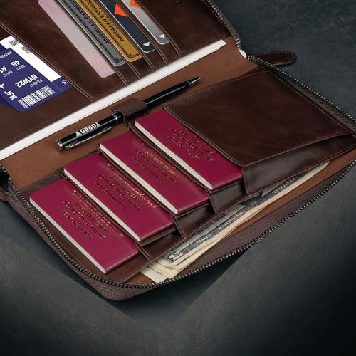 TORRO Premium Leather Family Travel Wallet, RFID Blocking Travel Organizer, Family Passport Holder for 4 Passports, Travel Documents and Cards (Dark Brown) - Image 5