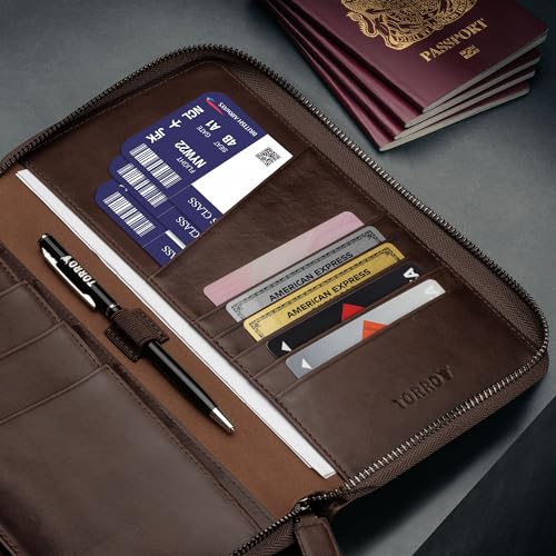 TORRO Premium Leather Family Travel Wallet, RFID Blocking Travel Organizer, Family Passport Holder for 4 Passports, Travel Documents and Cards (Dark Brown) - Image 4