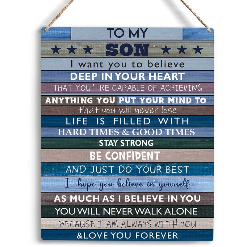 YCYD Boys Room Decor To Son Teen Boy Room Decor Gifts Inspirational Wall Art Wooden Hanging Plaque Family Decorative Signs for Birthday Christmas Thanksgiving Gifts for Son 8 x 10 Inches