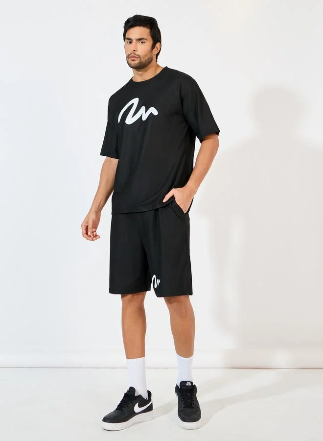 Styli Waffle Knit Graffiti Print Oversized T-Shirt & Shorts Co-Ords