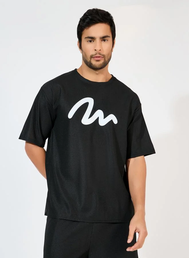 Styli Waffle Knit Graffiti Print Oversized T-Shirt & Shorts Co-Ords