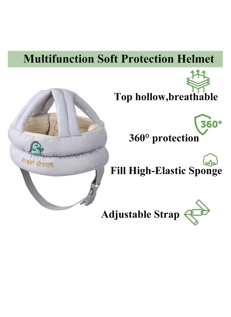 [1+1] Baby Safety Helmet, with 1 Pair Knee Pads, Head Protection Toddler Kids Adjustable Soft Headguard for Running Walking Crawling