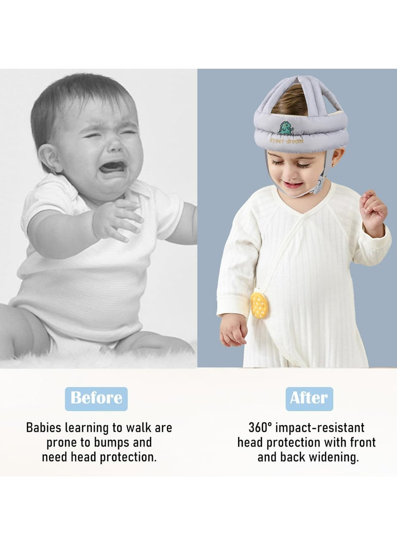 [1+1] Baby Safety Helmet, with 1 Pair Knee Pads, Head Protection Toddler Kids Adjustable Soft Headguard for Running Walking Crawling