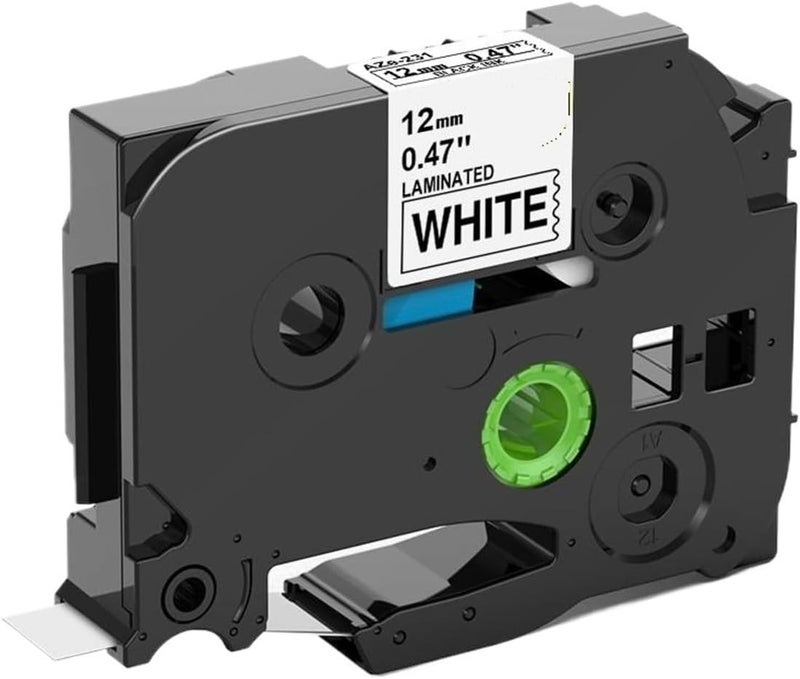 شريط ملصق مقوى أبيض بعرض 18 مم، متوافق مع PT-H100 و PTD600 (أسود على أبيض) - Image 1