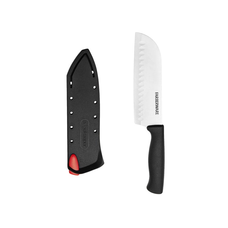 Farberware Edgekeeper 5Inch Santoku Knife with SelfSharpening Blade Cover High CarbonStainless Steel Kitchen Knife with Ergonomic Handle RazorSharp Knife Black