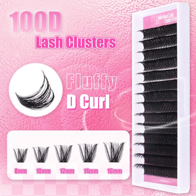 FADLASH Cluster Lashes 8-16mm Lash Clusters 100 D Lash Extension Clusters Individual Lashes Soft DIY Eyelash Extensions Mixed Tray Eyelash Clusters Natural Look (100D-0.07D, 8-16mm) - Image 3