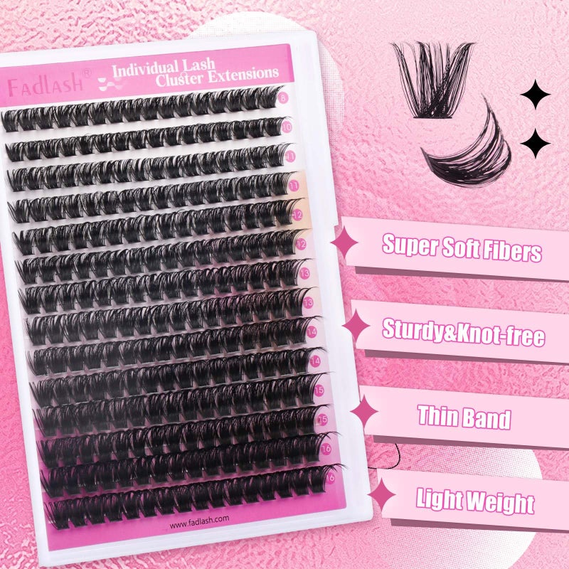 FADLASH Cluster Lashes 8-16mm Lash Clusters 100 D Lash Extension Clusters Individual Lashes Soft DIY Eyelash Extensions Mixed Tray Eyelash Clusters Natural Look (100D-0.07D, 8-16mm) - Image 2