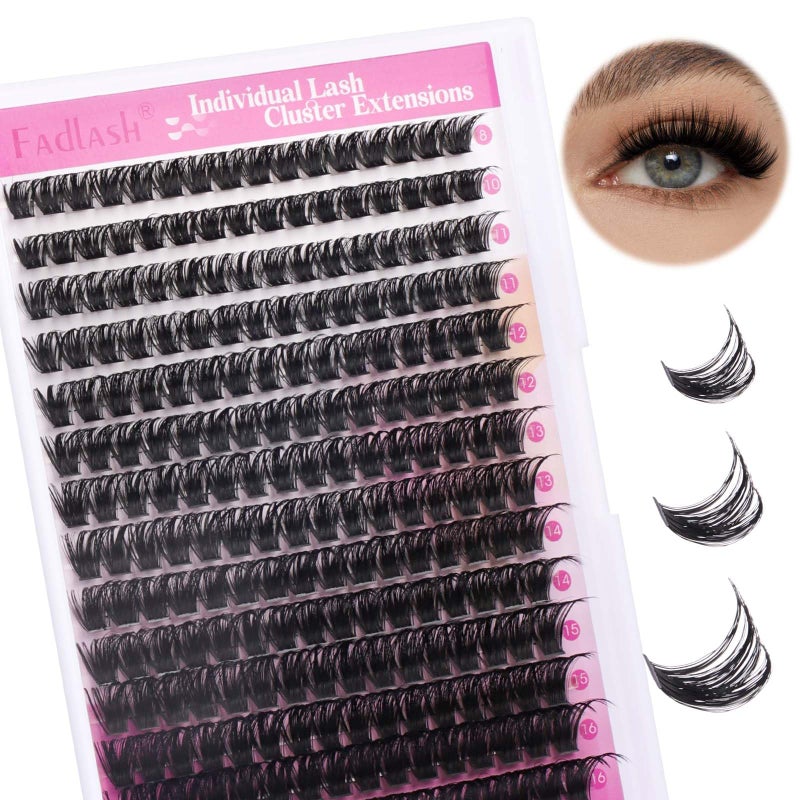 FADLASH Cluster Lashes 8-16mm Lash Clusters 100 D Lash Extension Clusters Individual Lashes Soft DIY Eyelash Extensions Mixed Tray Eyelash Clusters Natural Look (100D-0.07D, 8-16mm) - Image 1
