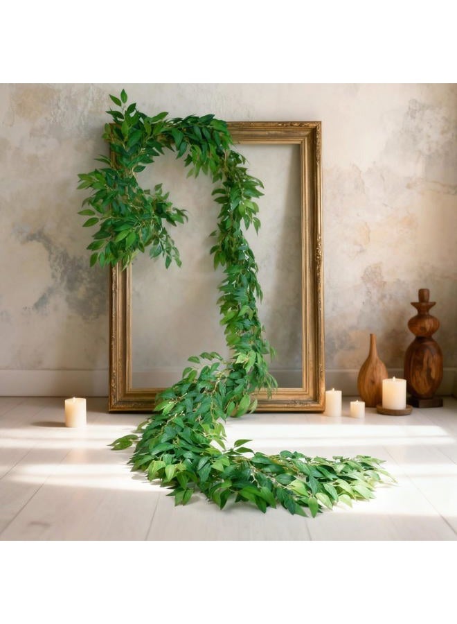 Suncalla 2 Pcs 10 Feet Artificial Vines Garland Faux Italian Ruscus Vine Twigs Silk Green Leaves Greenery Garland for Wedding Table Centerpieces Arch Decor Party Room Home Garden Office Wall Decor - Image 3