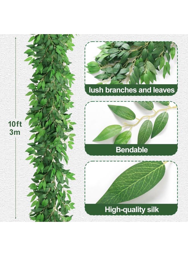 Suncalla 2 Pcs 10 Feet Artificial Vines Garland Faux Italian Ruscus Vine Twigs Silk Green Leaves Greenery Garland for Wedding Table Centerpieces Arch Decor Party Room Home Garden Office Wall Decor - Image 2
