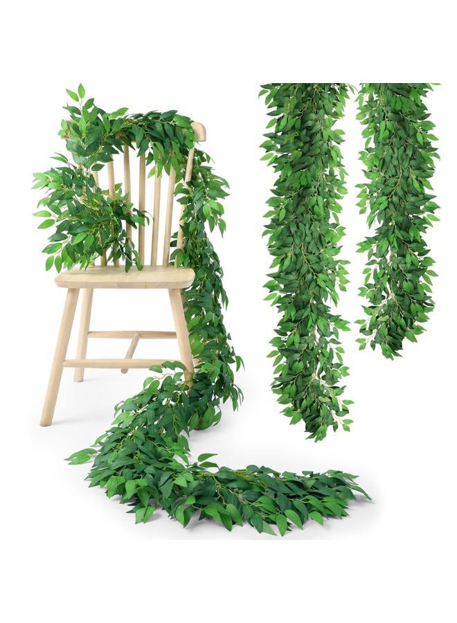 Suncalla 2 Pcs 10 Feet Artificial Vines Garland Faux Italian Ruscus Vine Twigs Silk Green Leaves Greenery Garland for Wedding Table Centerpieces Arch Decor Party Room Home Garden Office Wall Decor - Image 1